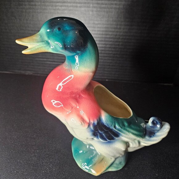 Colorful Royal Copley Ceramic Mallard Duck Planter Figurine 1940s 50s Made in US - Picture 5 of 12
